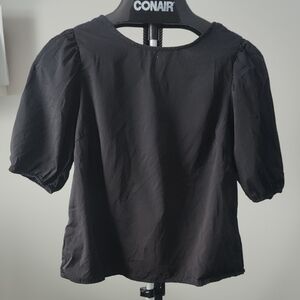 Black Puff-Sleeve Round Neck Blouse With Bows In The Back